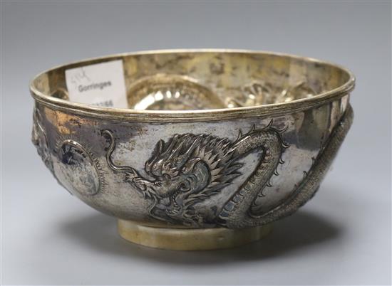 A late 19th/early 20th century Chinese Export white metal bowl, by Wang Hing, 11.5 oz.